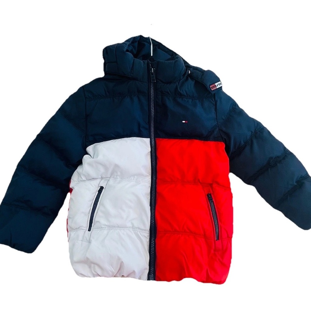 Tommy Hilfiger Kids XS (4-5) Red White Blue Ski Puffer Jacket Full Zip & Logo